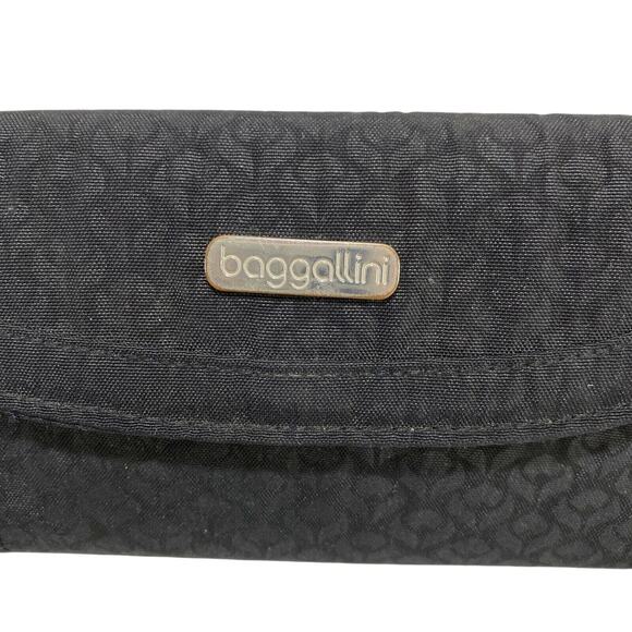 Baggallini black canvas wristlet clutch purse trifold wallet coin pocket ID card - Picture 2 of 6